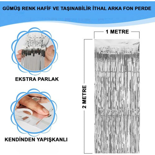 Gümüş Metalize Saçaklı Fon Perde